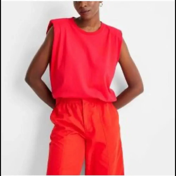 NWT FUTURE COLLECTIVE Kahlana Barfield Brown Sleeveless Cut-Out Back T-Shirt Red - Picture 1 of 15